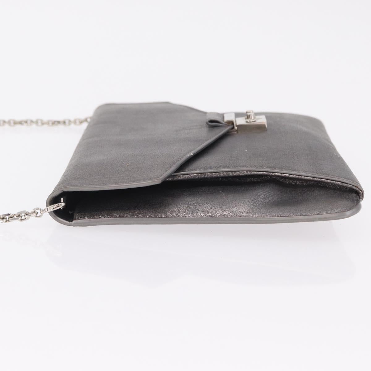 Christian Dior Chain Shoulder Bag Leather Silver Auth ka6506