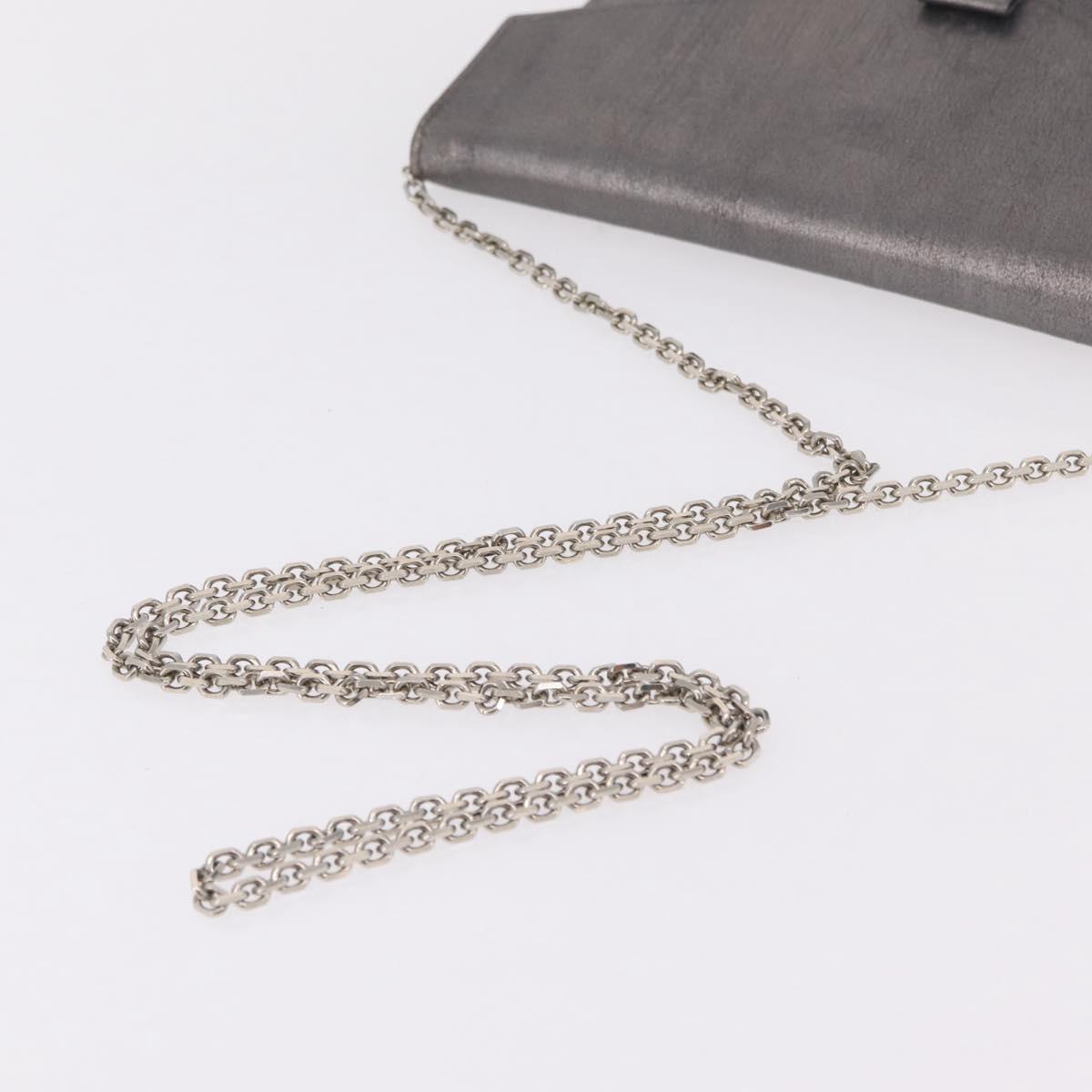 Christian Dior Chain Shoulder Bag Leather Silver Auth ka6506