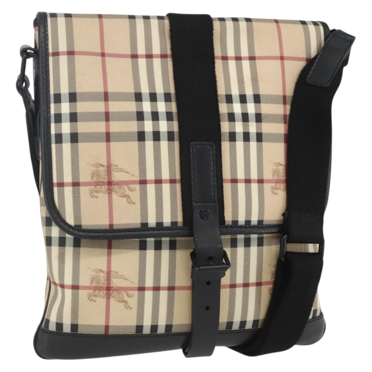 BURBERRY Nova Check Shoulder Bag PVC Beige Auth ka650V