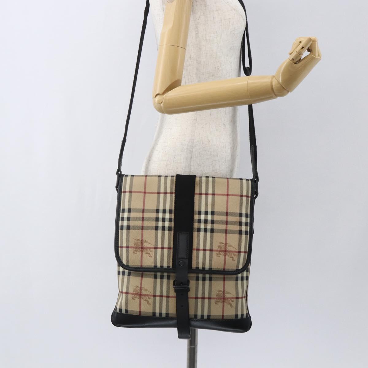 BURBERRY Nova Check Shoulder Bag PVC Beige Auth ka650V