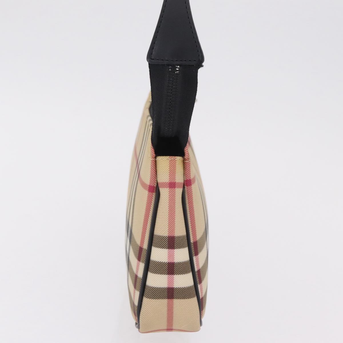 BURBERRY Nova Check Hand Bag PVC Leather Beige Silver Auth ka6510A