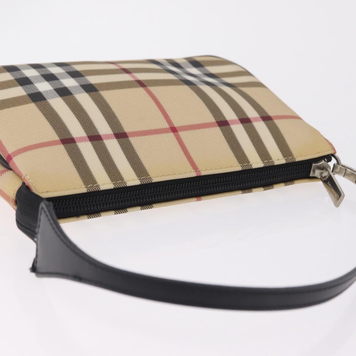 BURBERRY Nova Check Hand Bag PVC Leather Beige Silver Auth ka6510A