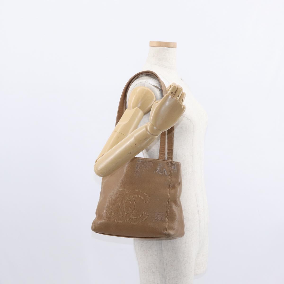 CHANEL Shoulder Bag Leather Beige Gold CC Auth ka652