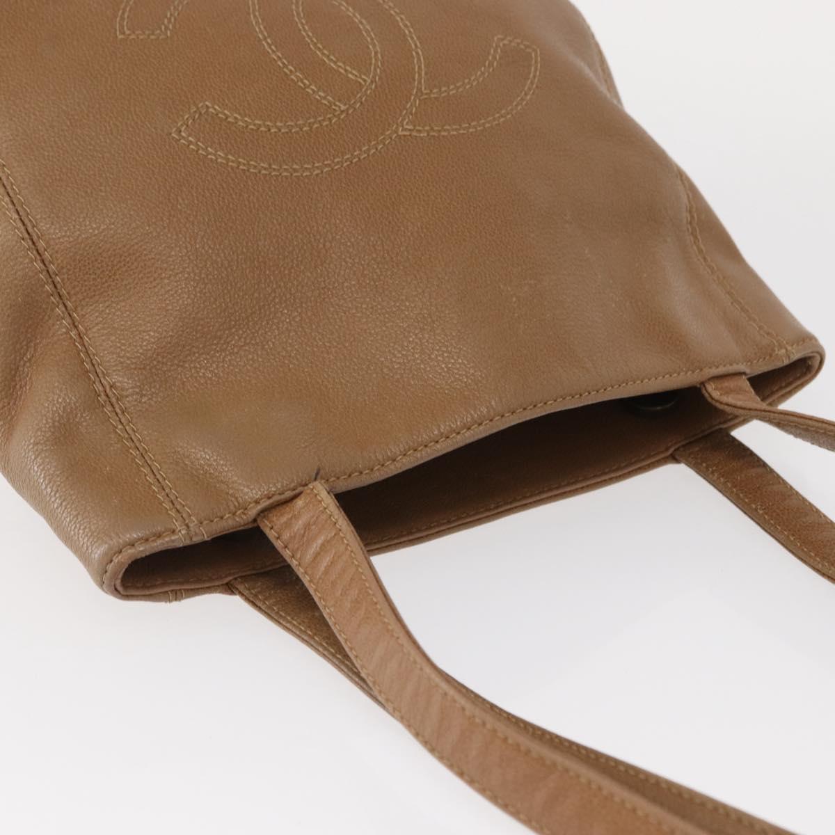 CHANEL Shoulder Bag Leather Beige Gold CC Auth ka652