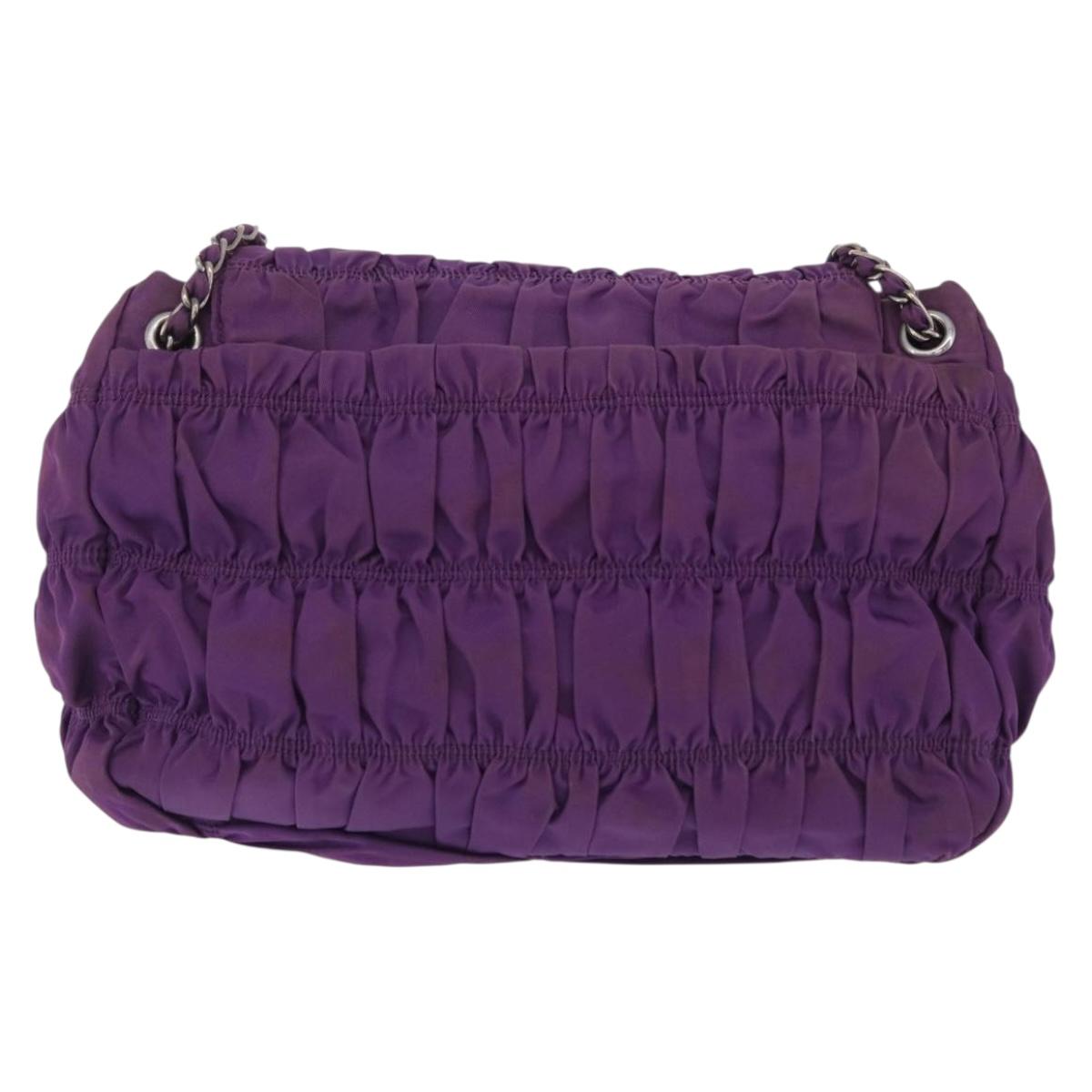 PRADA Chain Shoulder Bag Nylon Purple Silver Auth ka6524