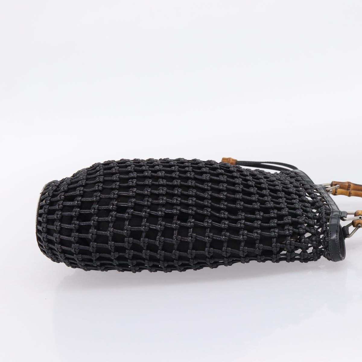 GUCCI Bamboo Hand Bag Leather Black Silver 000 1046 Auth ka6528