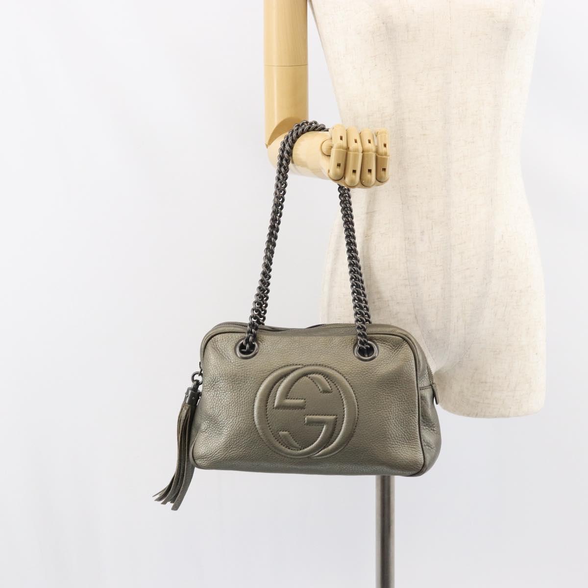 GUCCI Chain Shoulder Bag Leather Gold Tone 308983 Auth ka653