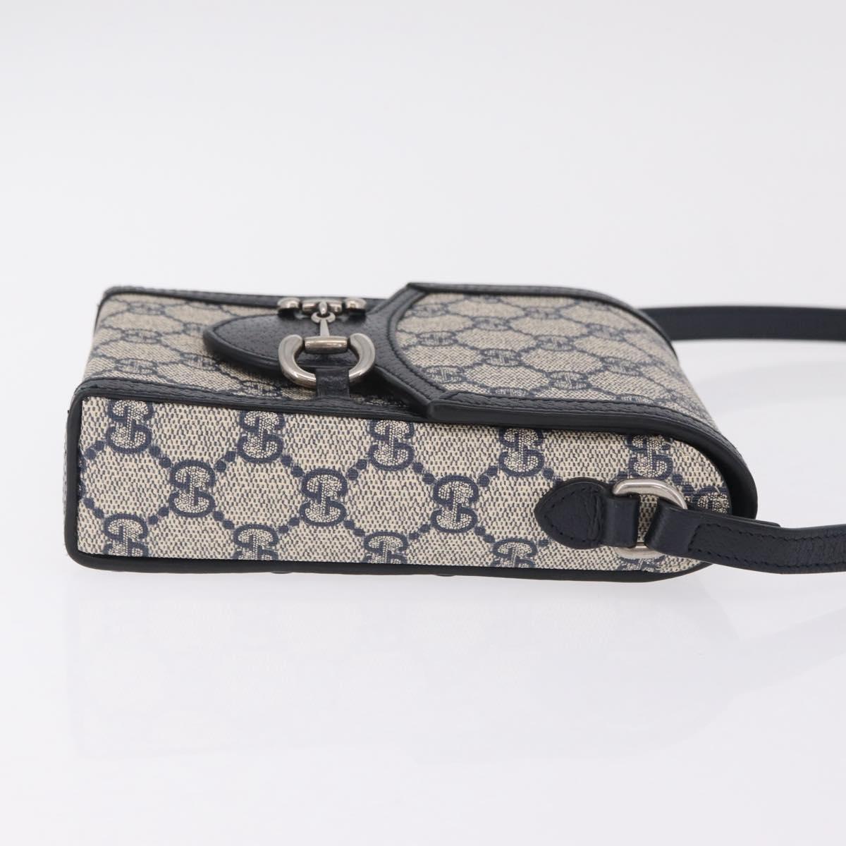 GUCCI GG Supreme Shoulder Bag PVC Navy Silver 625615 Auth ka6531V