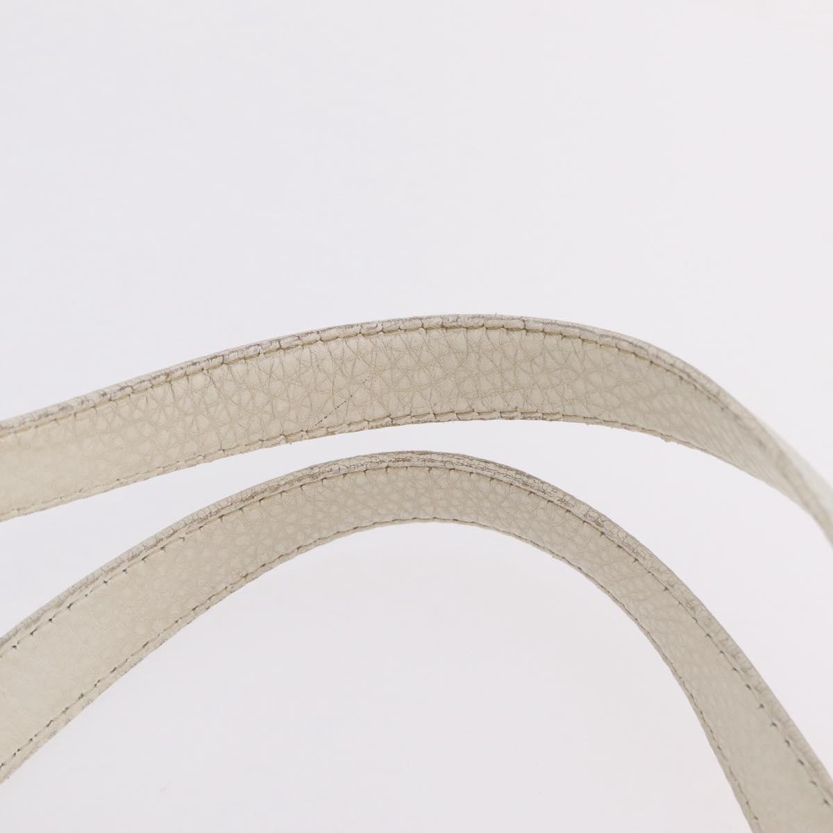 CELINE Hand Bag Leather White Gold Tone Auth ka6534A
