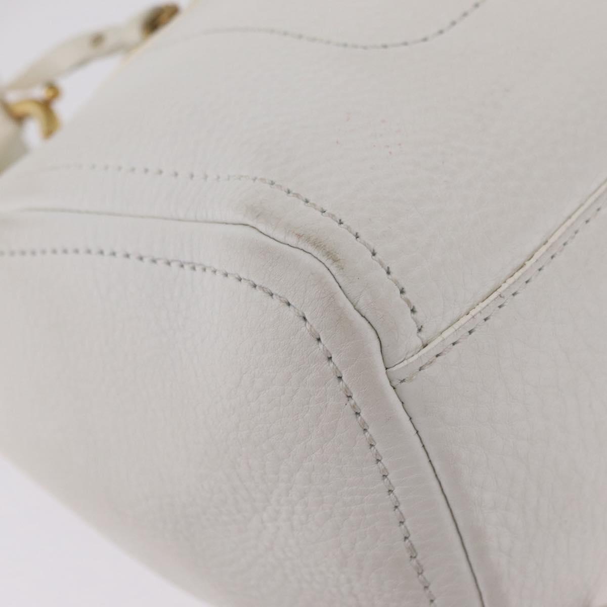 CELINE Hand Bag Leather White Gold Tone Auth ka6534A