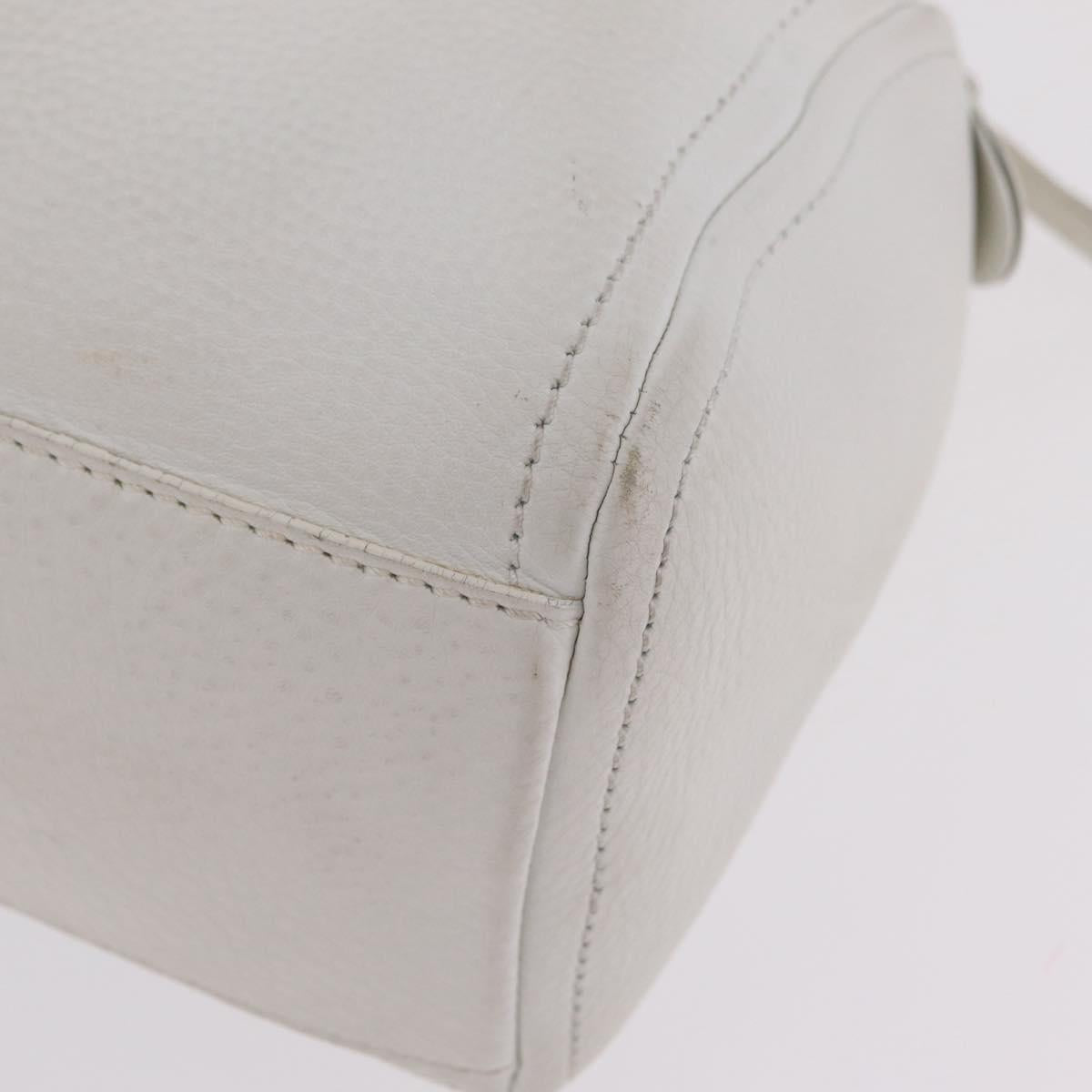 CELINE Hand Bag Leather White Gold Tone Auth ka6534A