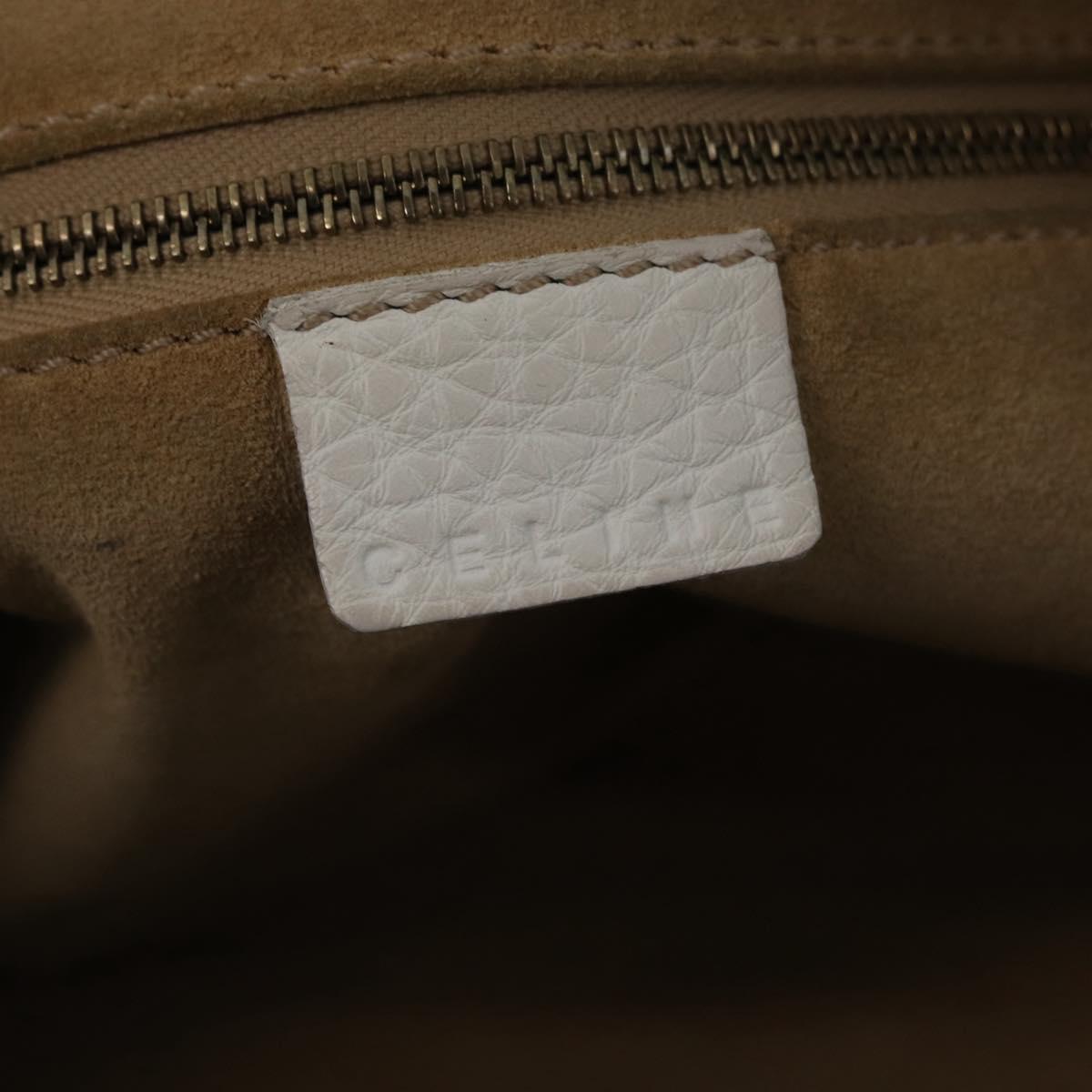 CELINE Hand Bag Leather White Gold Tone Auth ka6534A
