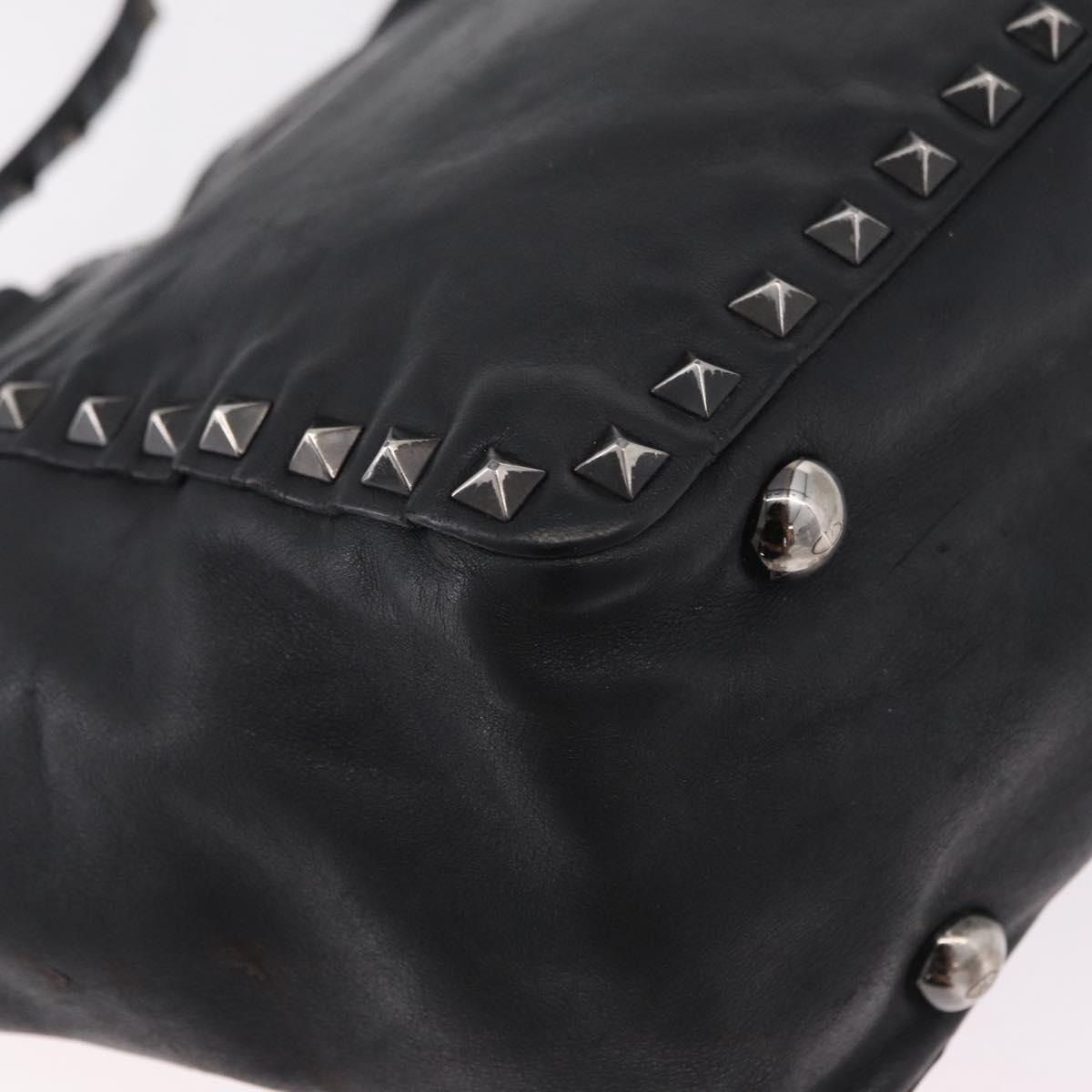 Valentino Studs Hand Bag Leather 2way Black Silver Auth ka6536