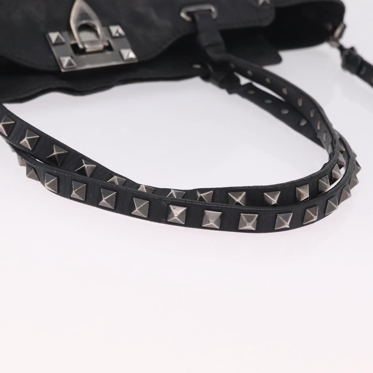 Valentino Studs Hand Bag Leather 2way Black Silver Auth ka6536