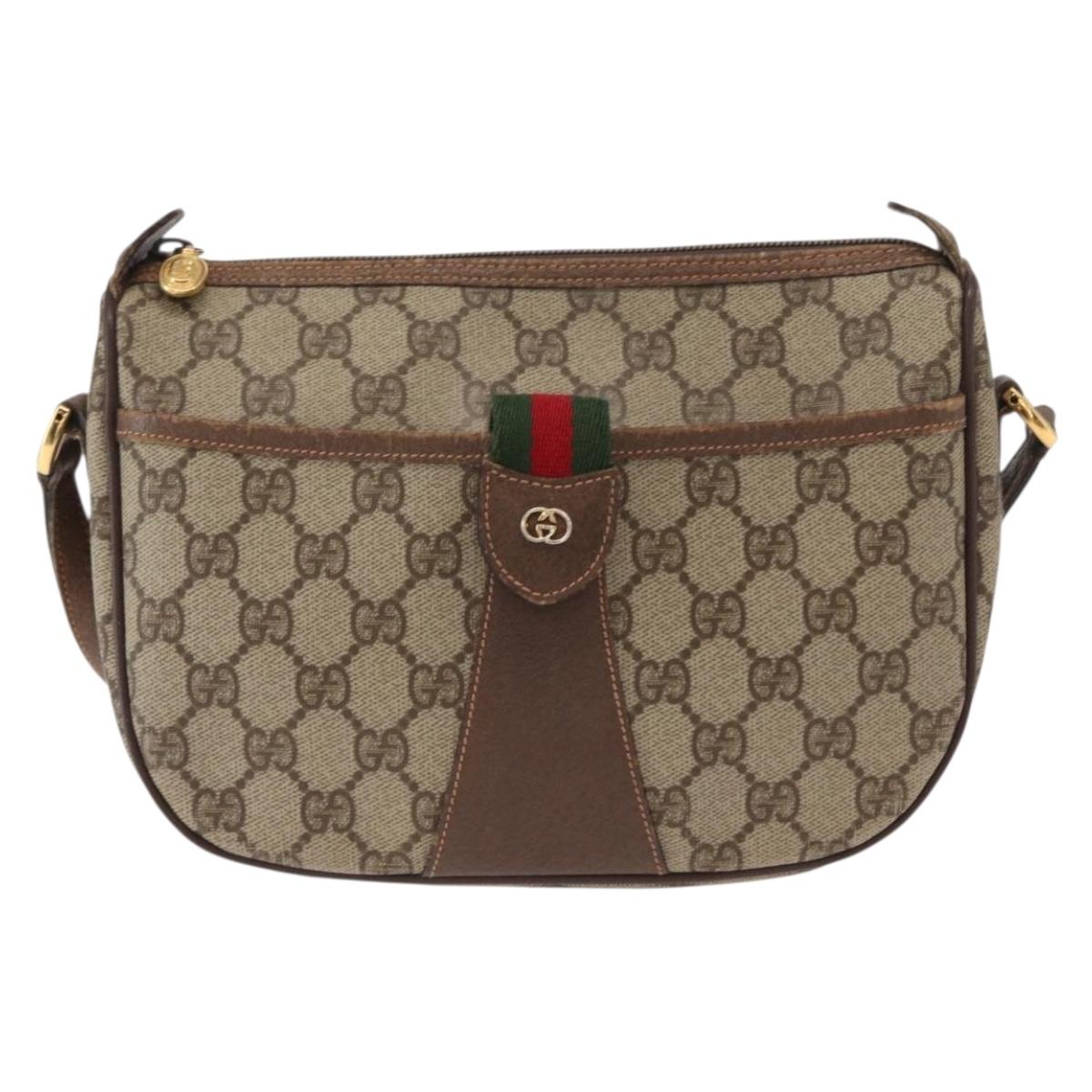 GUCCI GG Supreme Web Sherry Line Bag PVC Beige Gold 001 123 6177 Auth ka654
