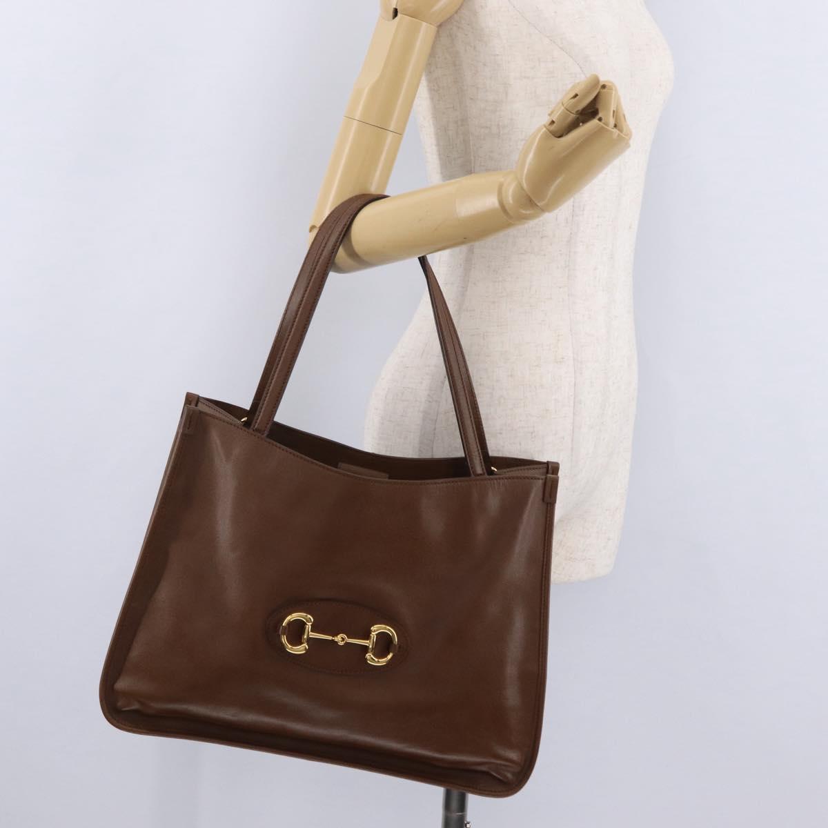 GUCCI Horsebit Tote Bag Leather Brown Gold Tone 623694 Auth ka6540V