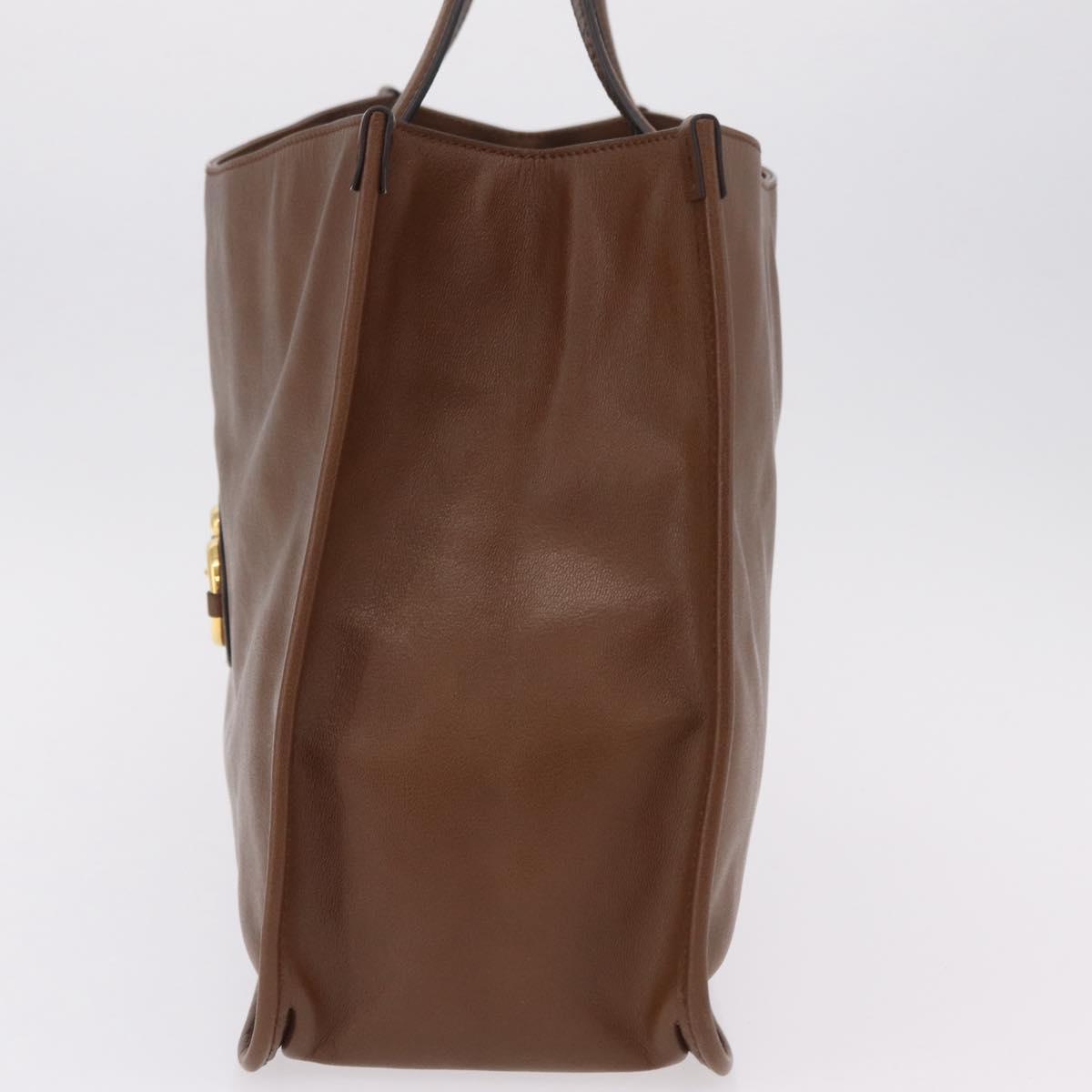 GUCCI Horsebit Tote Bag Leather Brown Gold Tone 623694 Auth ka6540V