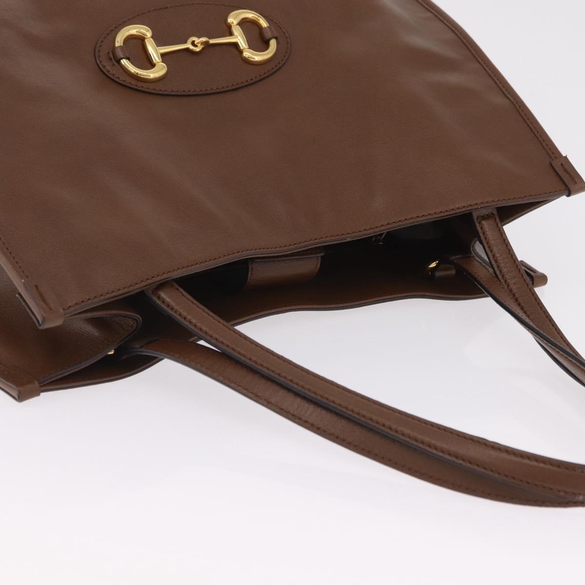 GUCCI Horsebit Tote Bag Leather Brown Gold Tone 623694 Auth ka6540V