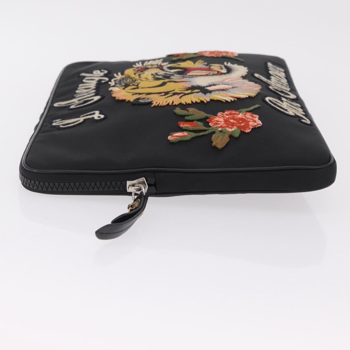 GUCCI Clutch Bag Canvas Black Silver 473884 Auth ka6545A