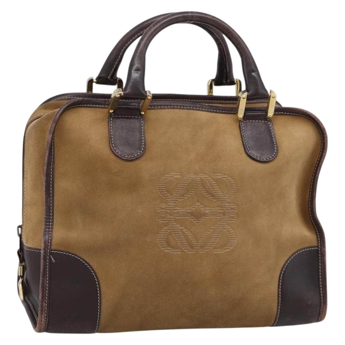 LOEWE Amazona Hand Bag Suede Beige Gold Auth ka6550