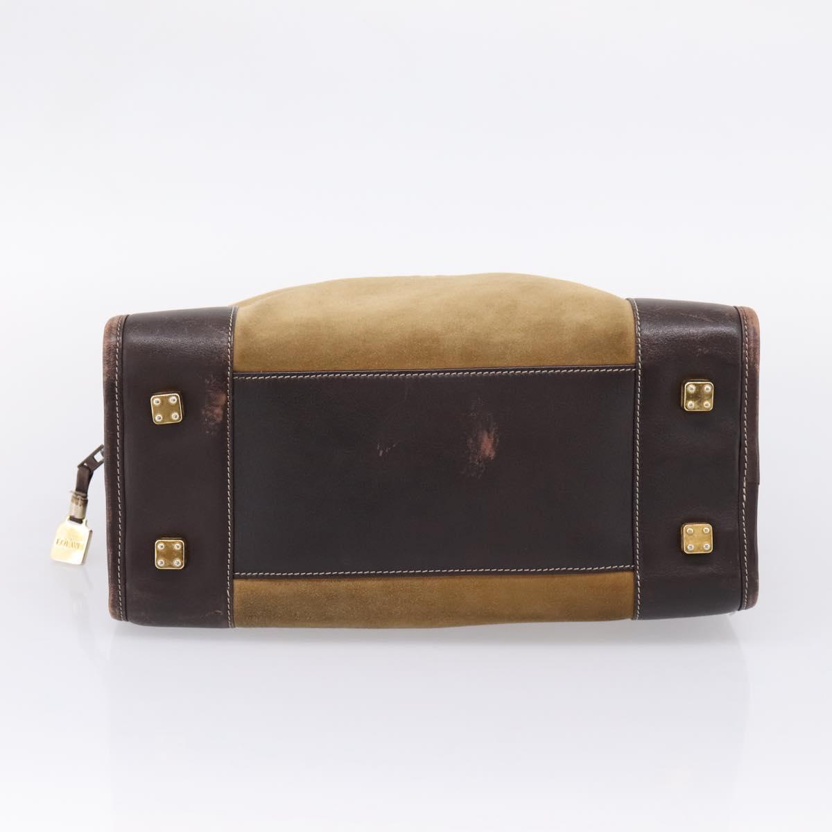 LOEWE Amazona Hand Bag Suede Beige Gold Auth ka6550