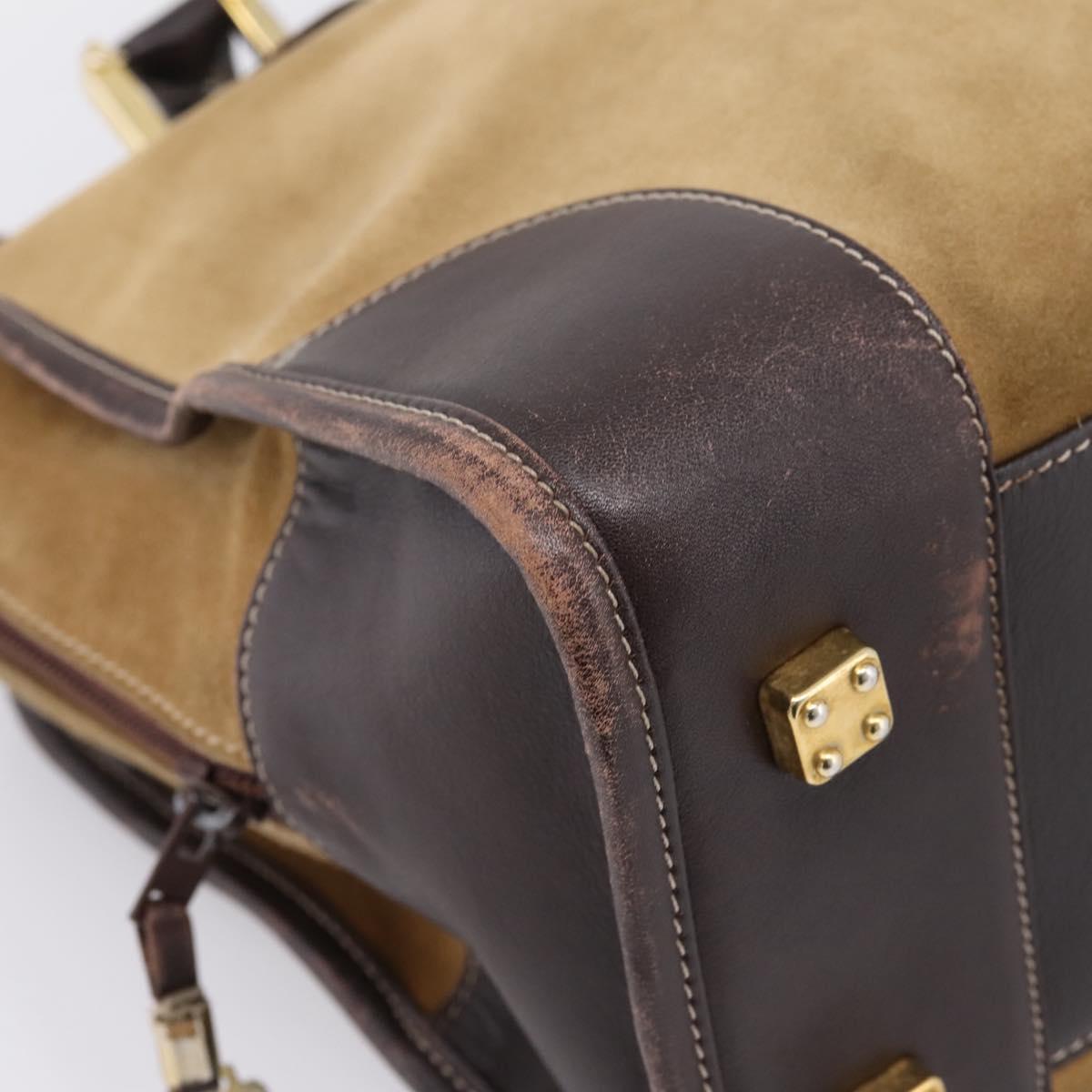 LOEWE Amazona Hand Bag Suede Beige Gold Auth ka6550