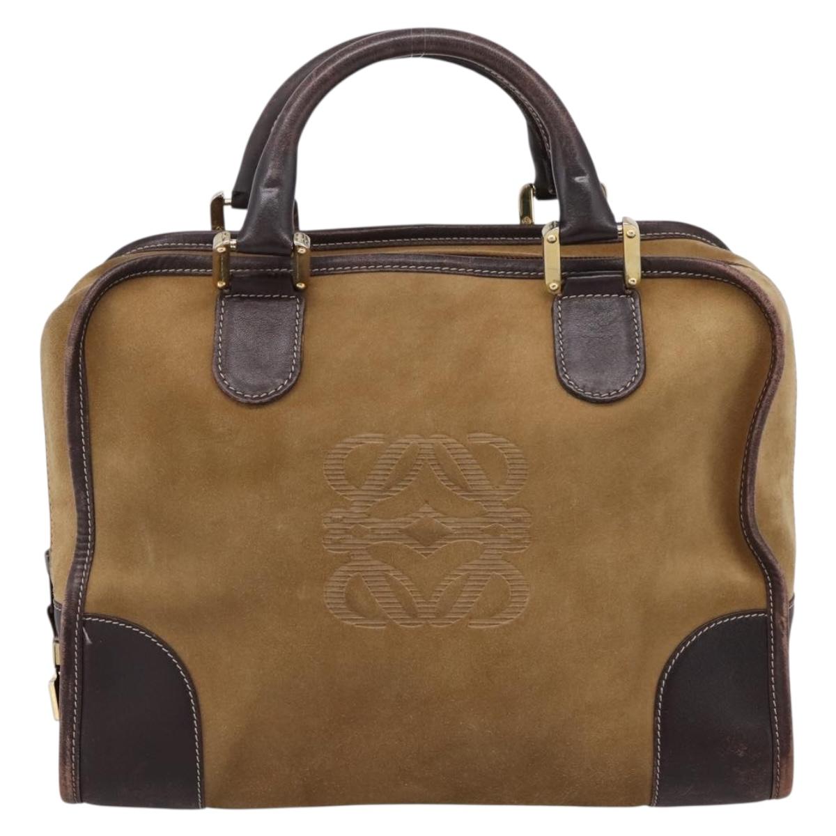 LOEWE Amazona Hand Bag Suede Beige Gold Auth ka6550