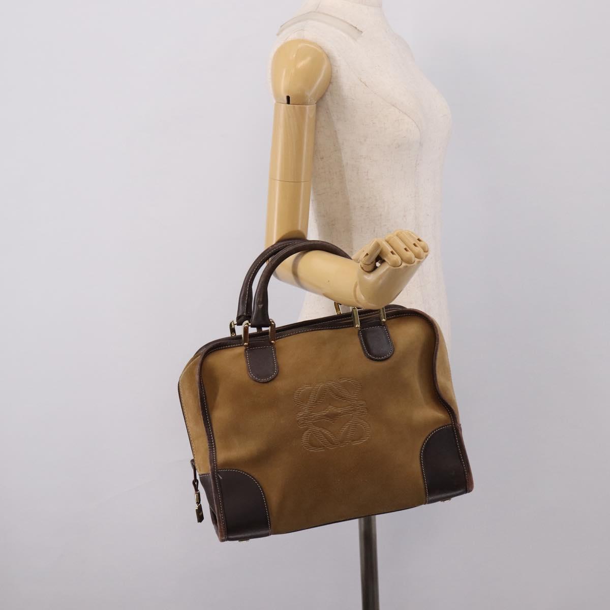 LOEWE Amazona Hand Bag Suede Beige Gold Auth ka6550