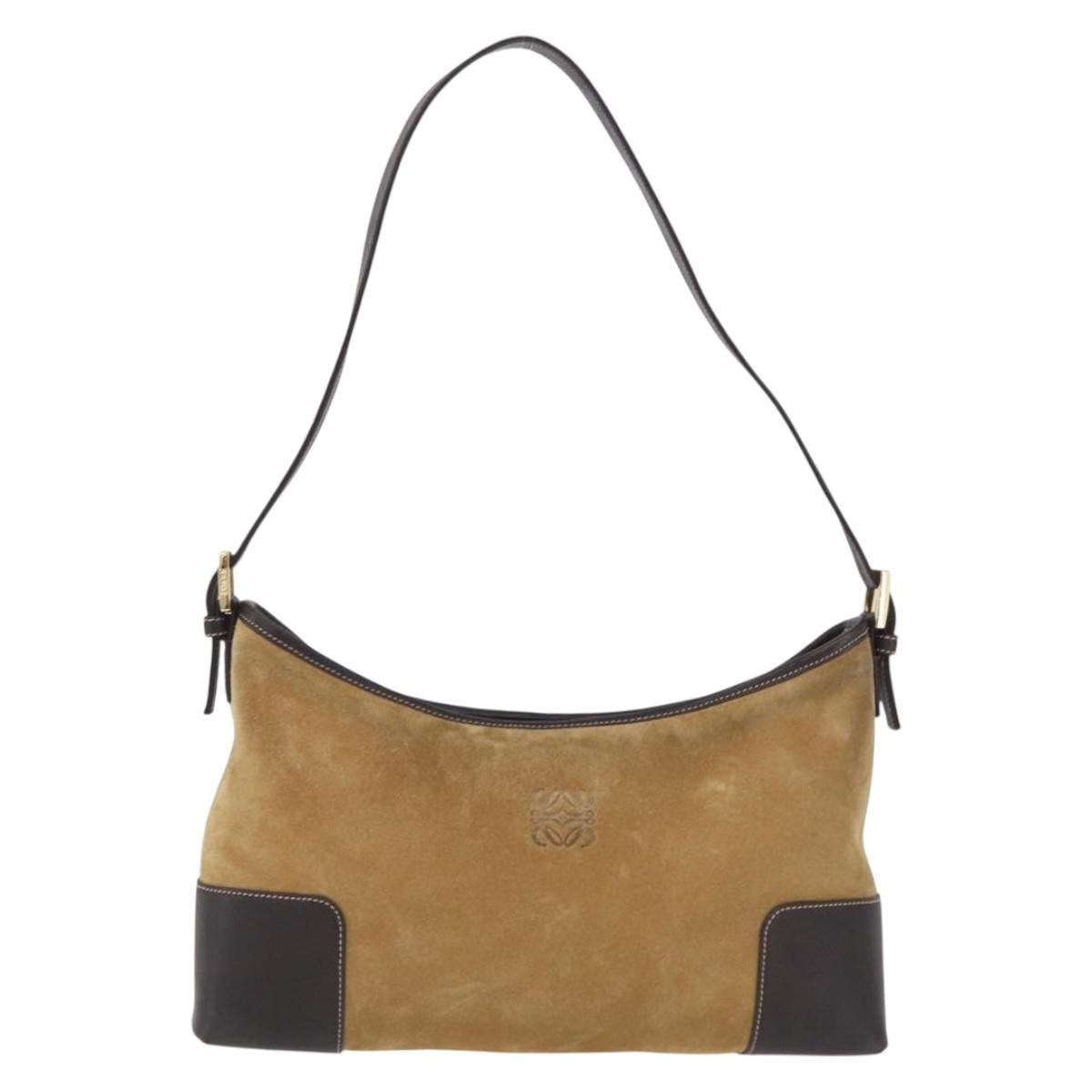 LOEWE Shoulder Bag Suede Beige Gold Auth ka6551A