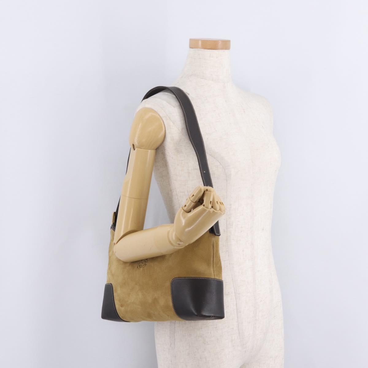 LOEWE Shoulder Bag Suede Beige Gold Auth ka6551A