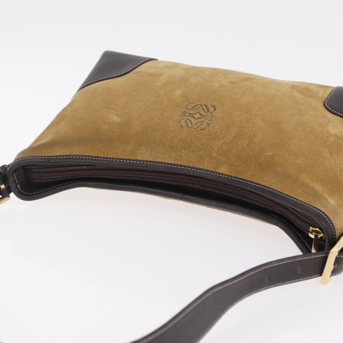 LOEWE Shoulder Bag Suede Beige Gold Auth ka6551A