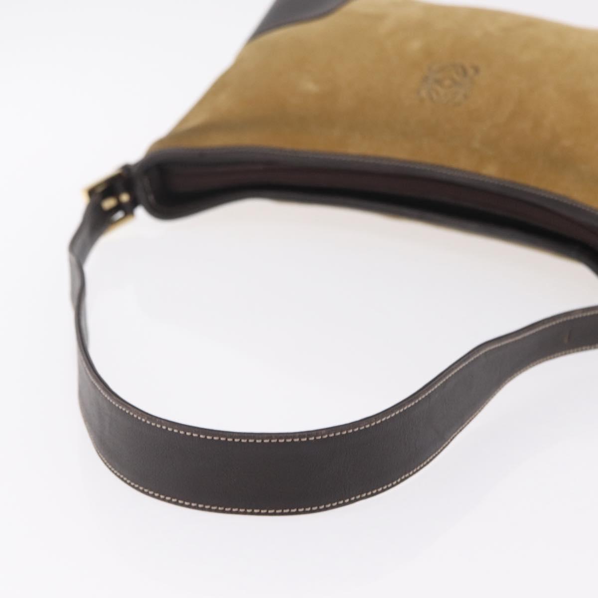 LOEWE Shoulder Bag Suede Beige Gold Auth ka6551A