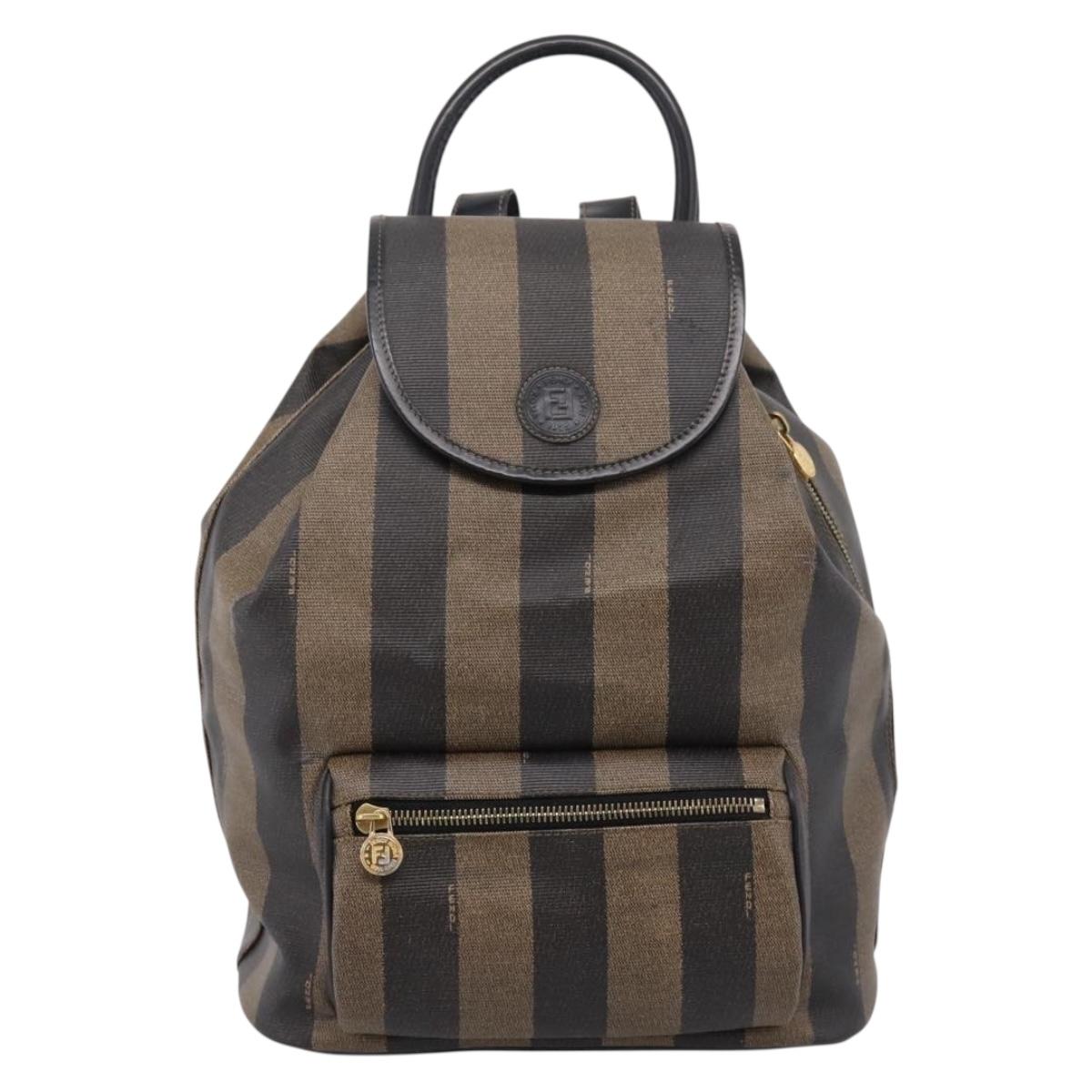 FENDI Pecan Canvas Backpack PVC Black Brown gold 259290 Auth ka6553V