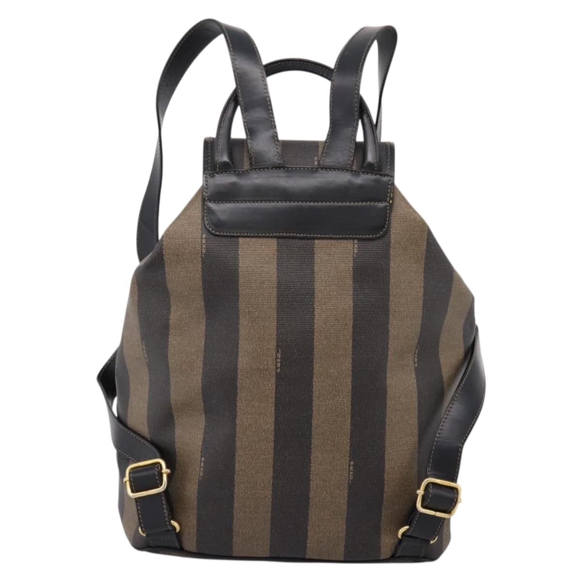 FENDI Pecan Canvas Backpack PVC Black Brown gold 259290 Auth ka6553V