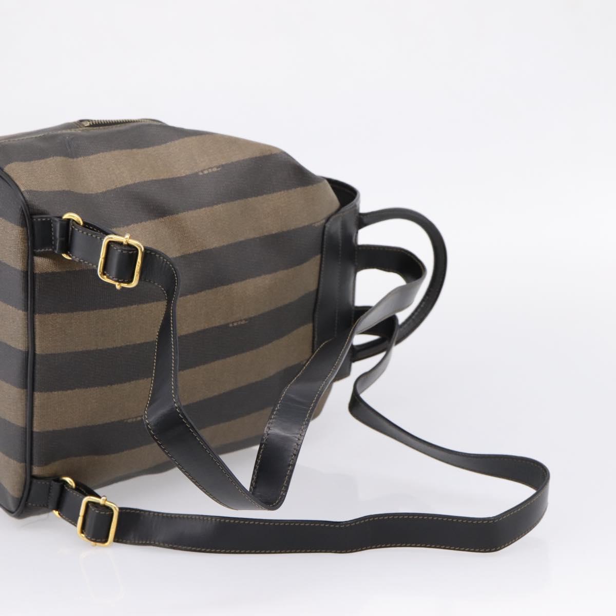 FENDI Pecan Canvas Backpack PVC Black Brown gold 259290 Auth ka6553V