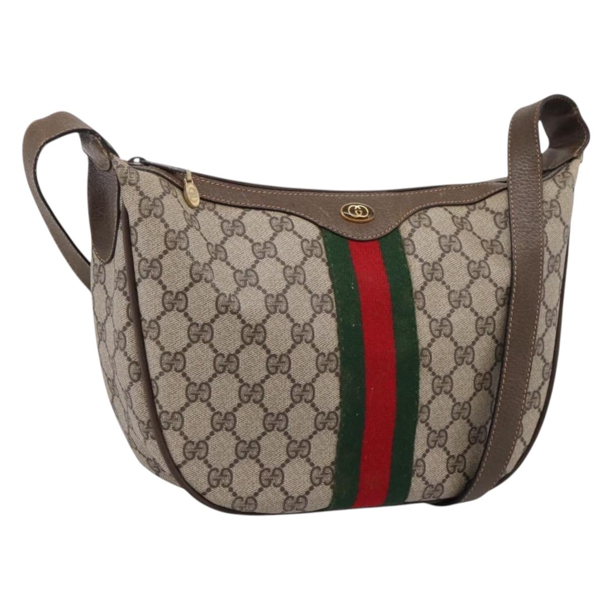GUCCI GG Supreme Web Sherry Line Bag PVC Beige Gold 10 01 3840 Auth ka6558
