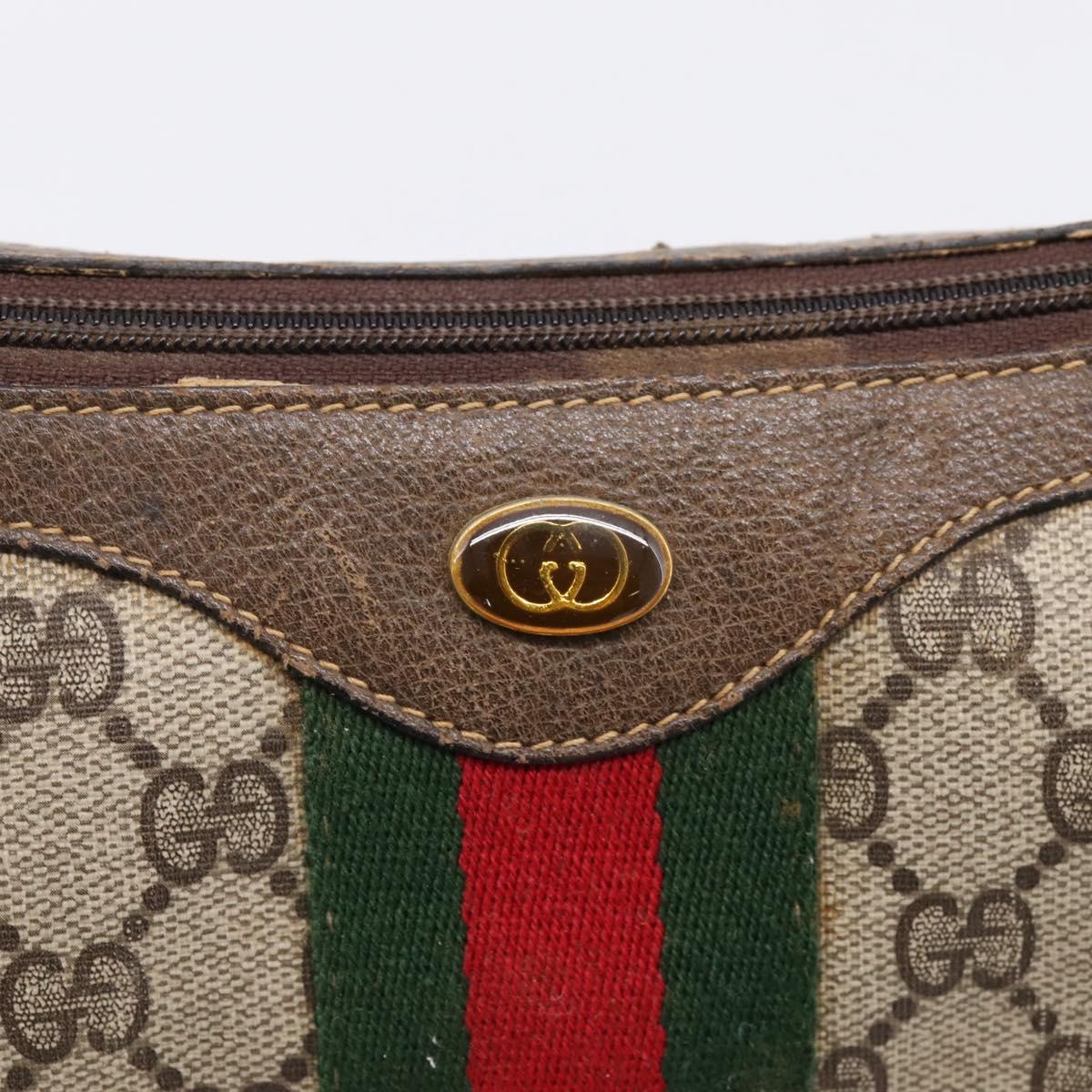 GUCCI GG Supreme Web Sherry Line Bag PVC Beige Gold 10 01 3840 Auth ka6558