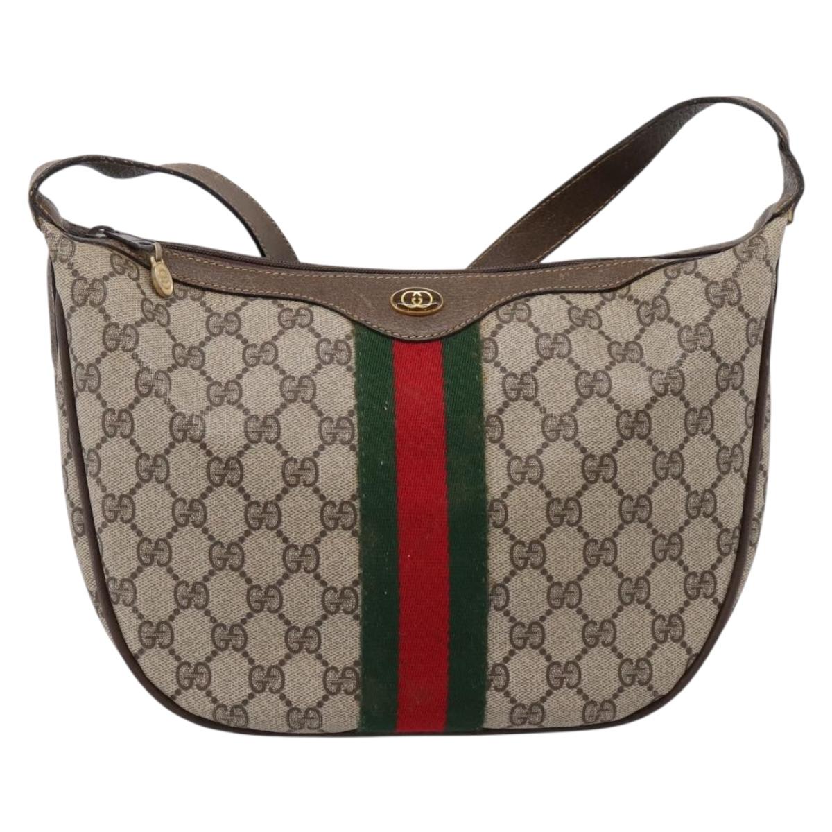 GUCCI GG Supreme Web Sherry Line Bag PVC Beige Gold 10 01 3840 Auth ka6558