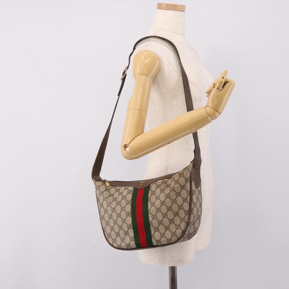 GUCCI GG Supreme Web Sherry Line Bag PVC Beige Gold 10 01 3840 Auth ka6558