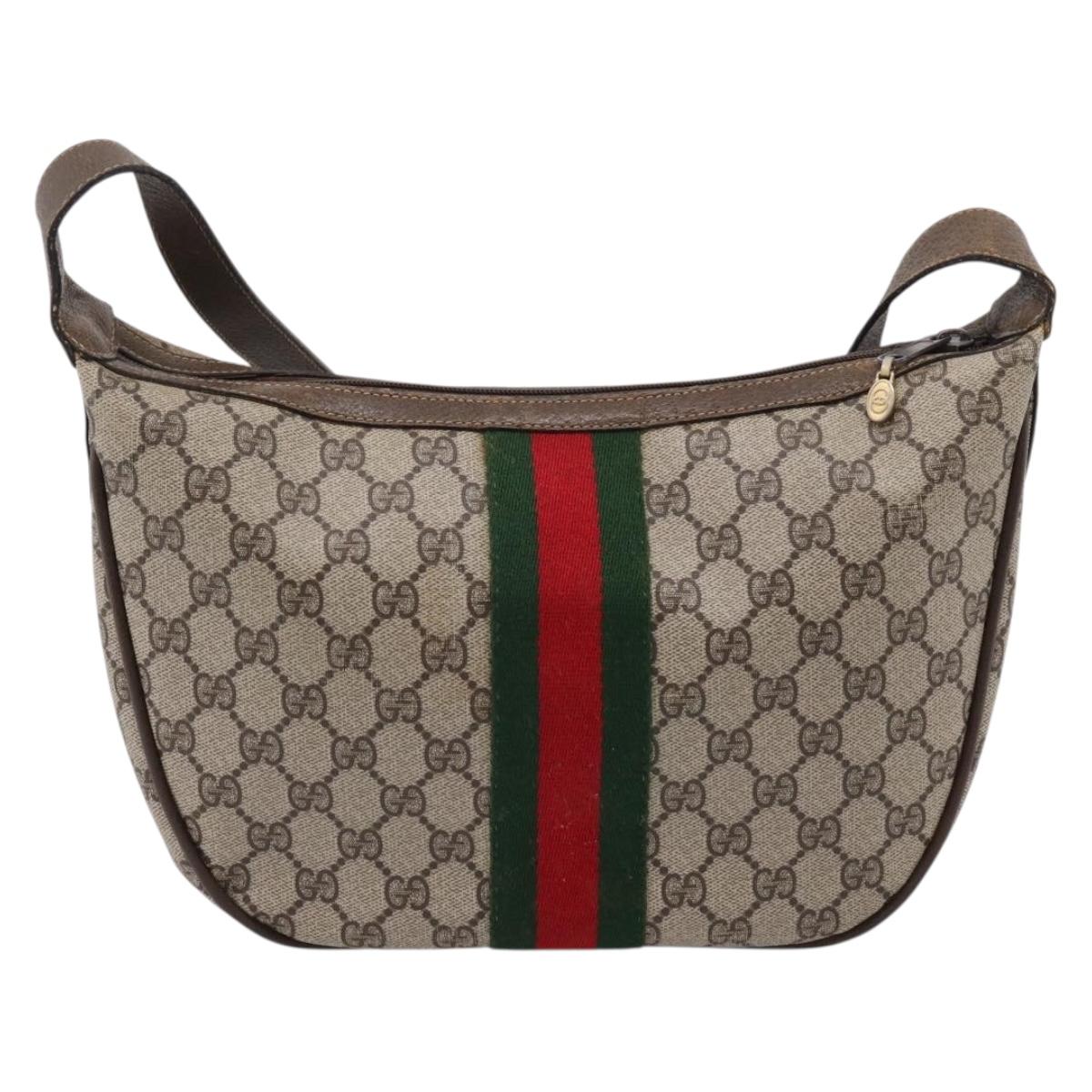 GUCCI GG Supreme Web Sherry Line Bag PVC Beige Gold 10 01 3840 Auth ka6558