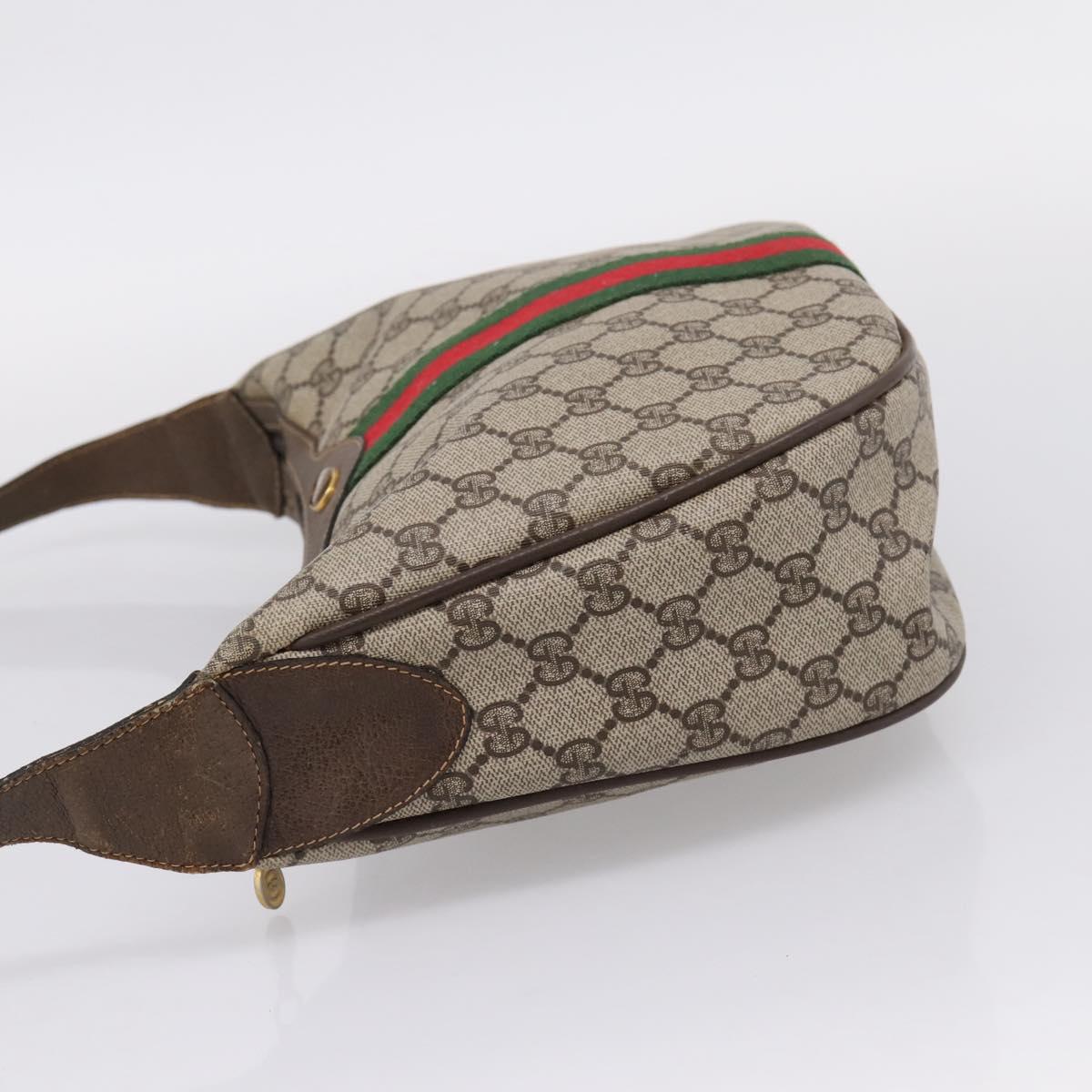 GUCCI GG Supreme Web Sherry Line Bag PVC Beige Gold 10 01 3840 Auth ka6558