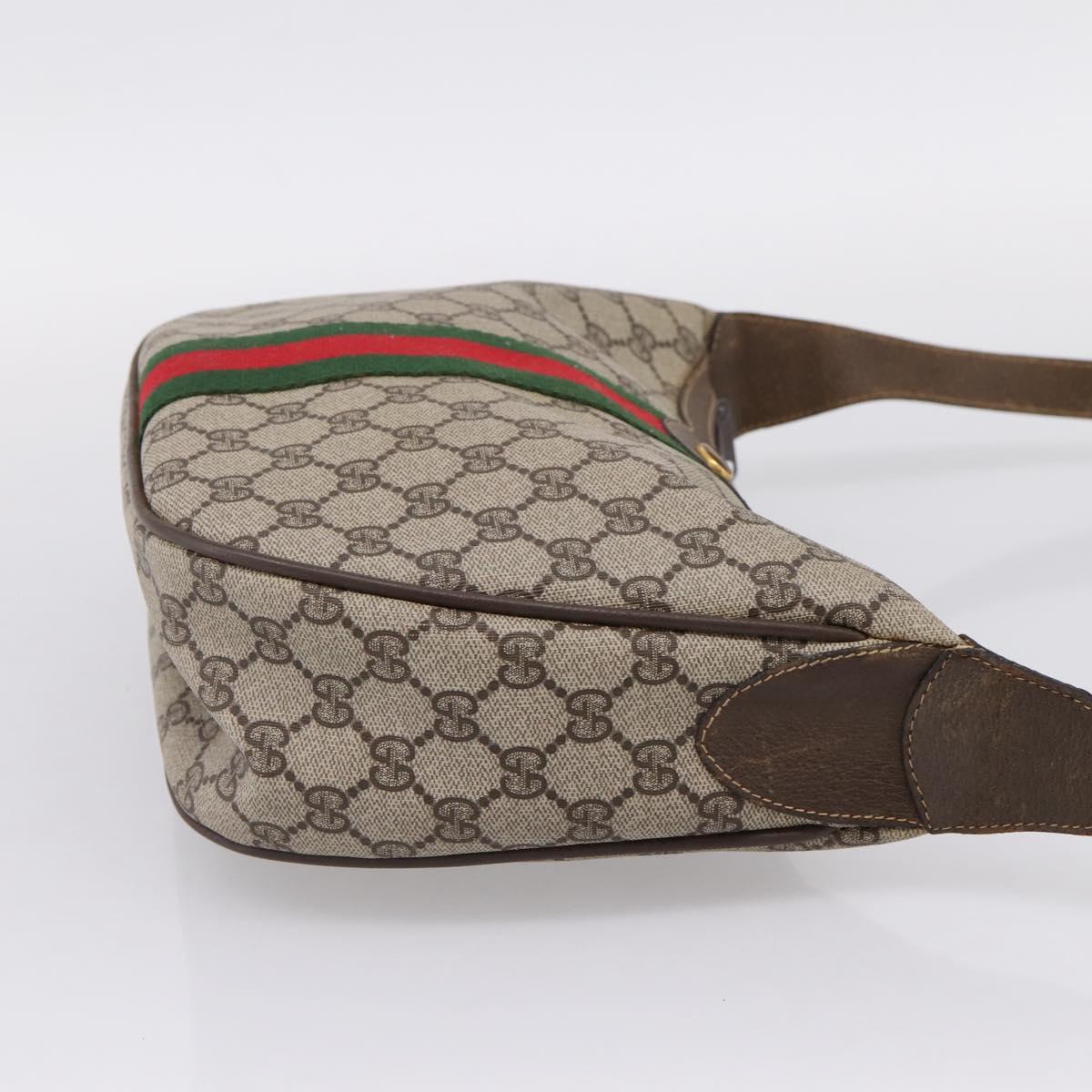 GUCCI GG Supreme Web Sherry Line Bag PVC Beige Gold 10 01 3840 Auth ka6558
