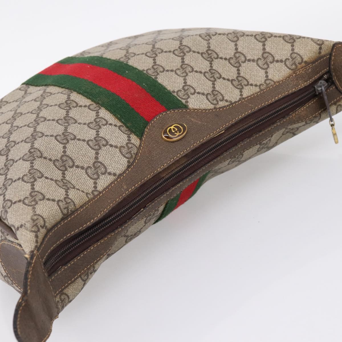 GUCCI GG Supreme Web Sherry Line Bag PVC Beige Gold 10 01 3840 Auth ka6558