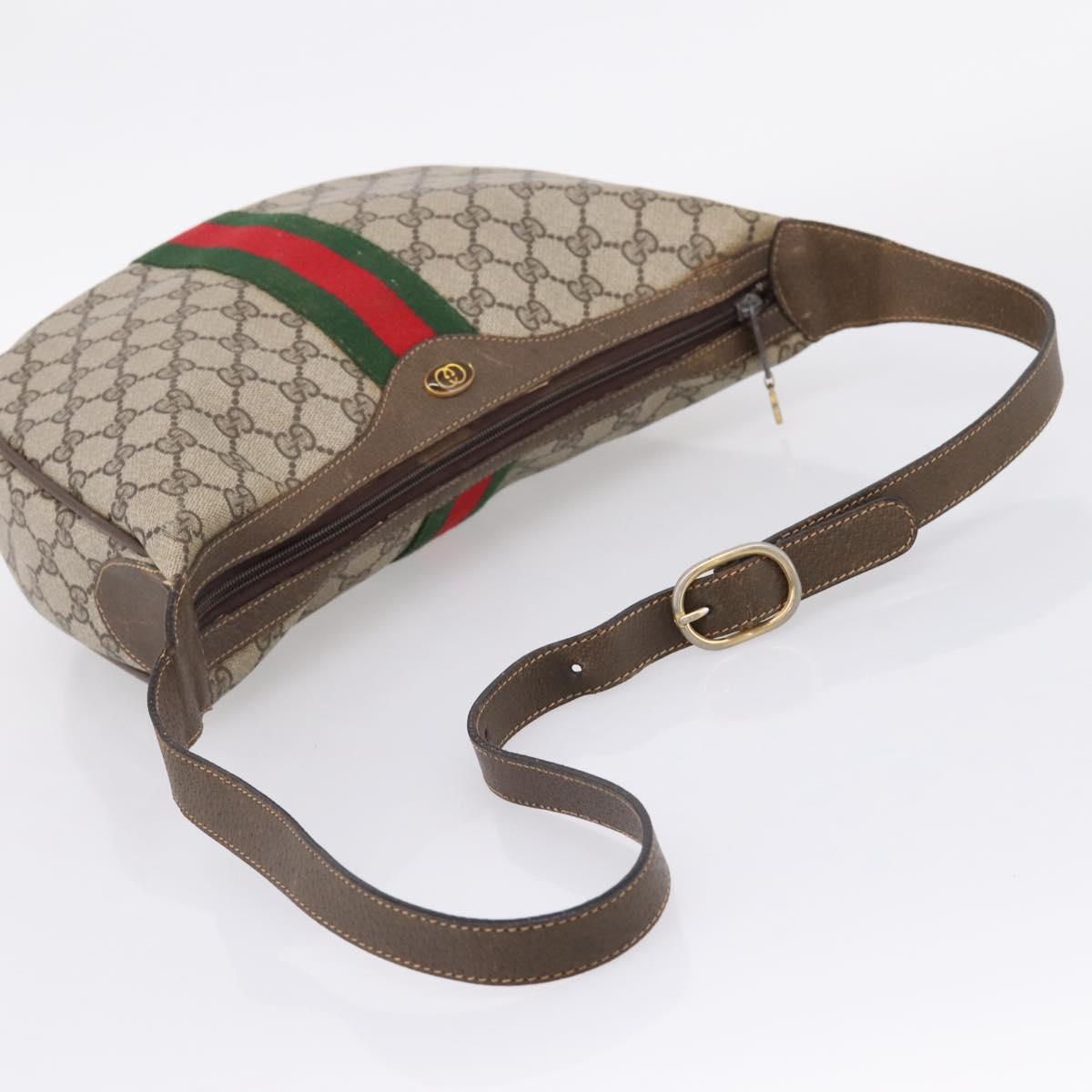 GUCCI GG Supreme Web Sherry Line Bag PVC Beige Gold 10 01 3840 Auth ka6558