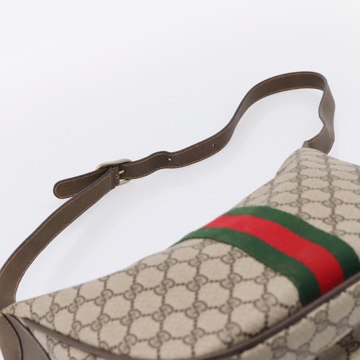 GUCCI GG Supreme Web Sherry Line Bag PVC Beige Gold 10 01 3840 Auth ka6558