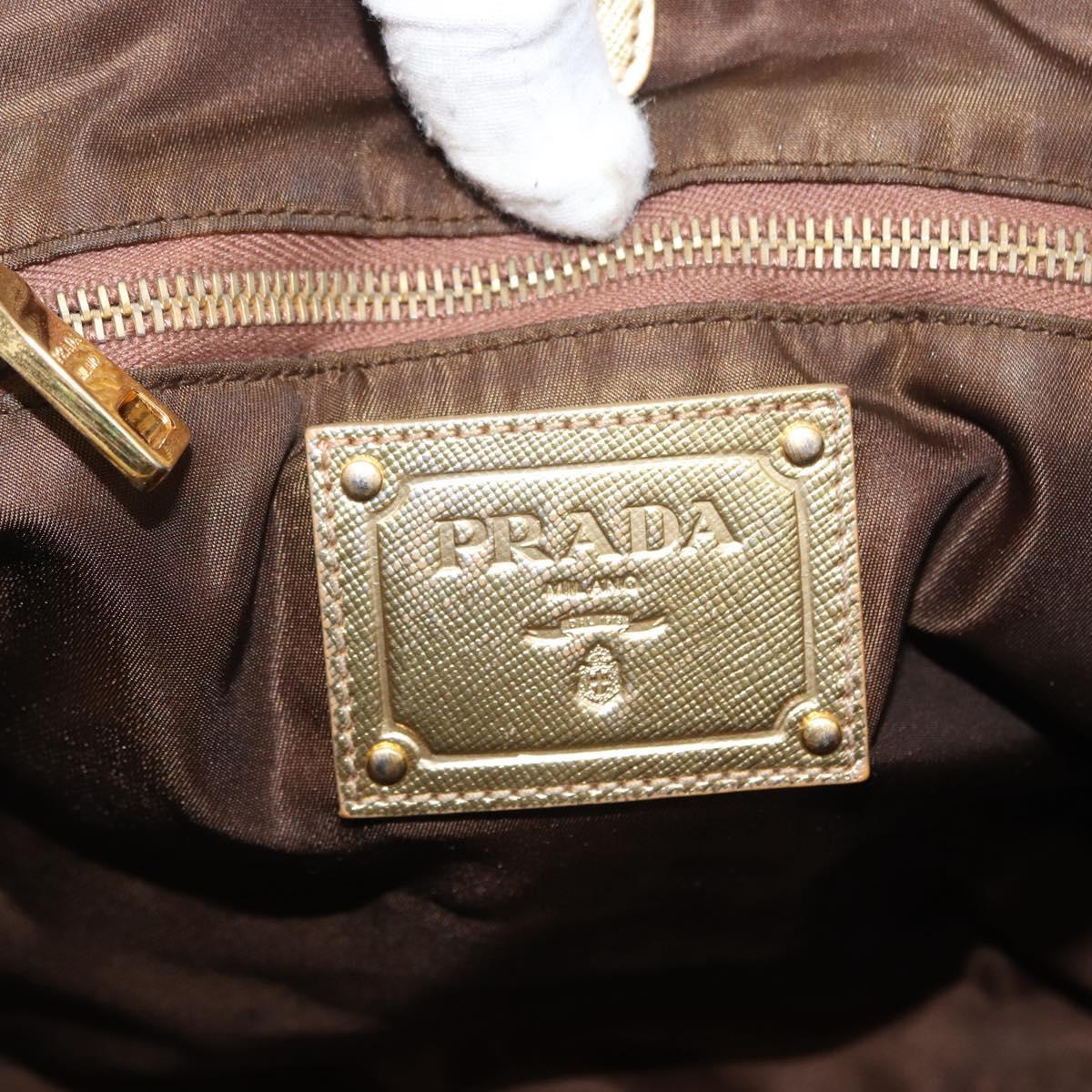 PRADA Tote Bag Nylon Beige Gold Auth ka656