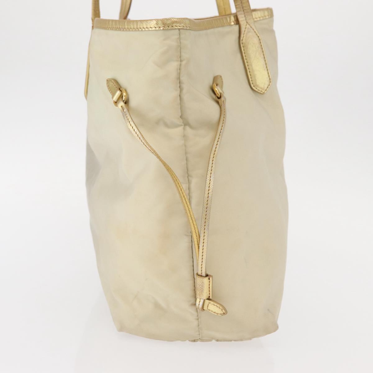 PRADA Tote Bag Nylon Beige Gold Auth ka656