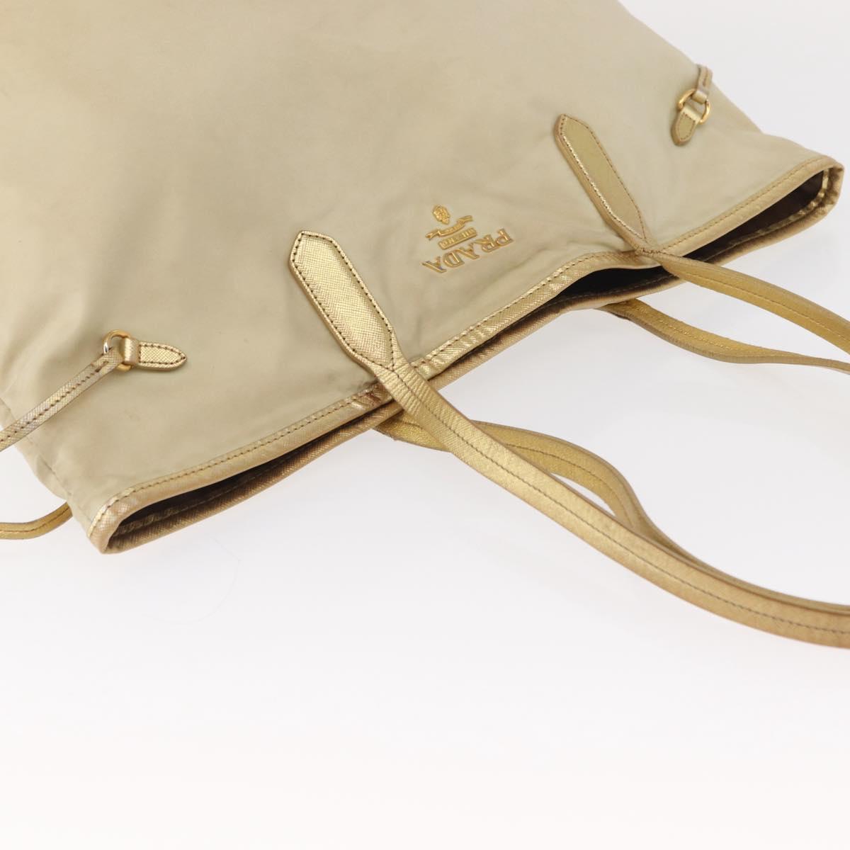 PRADA Tote Bag Nylon Beige Gold Auth ka656