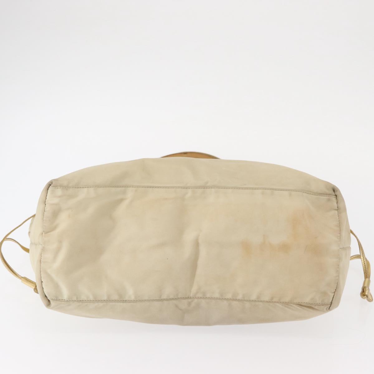 PRADA Tote Bag Nylon Beige Gold Auth ka656