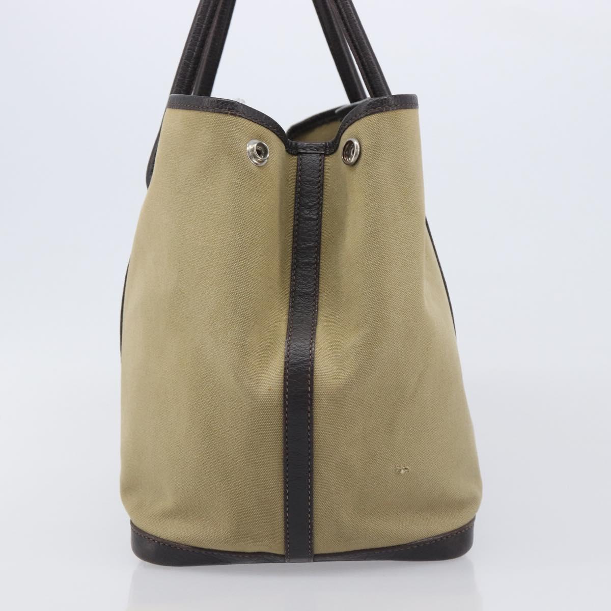 HERMES Garden Party 36 Hand Bag Canvas Beige Silver Auth ka6561